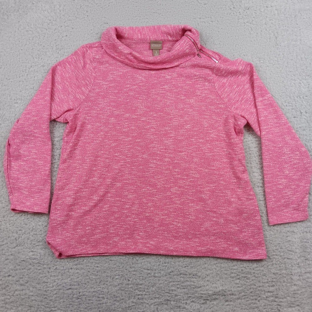 Chico's Top Cowl Neck Side Zip Women 3 Pink Space Dye Pullover